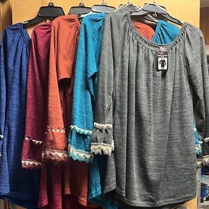 Women's Lace Trim Long Sleeve Tops